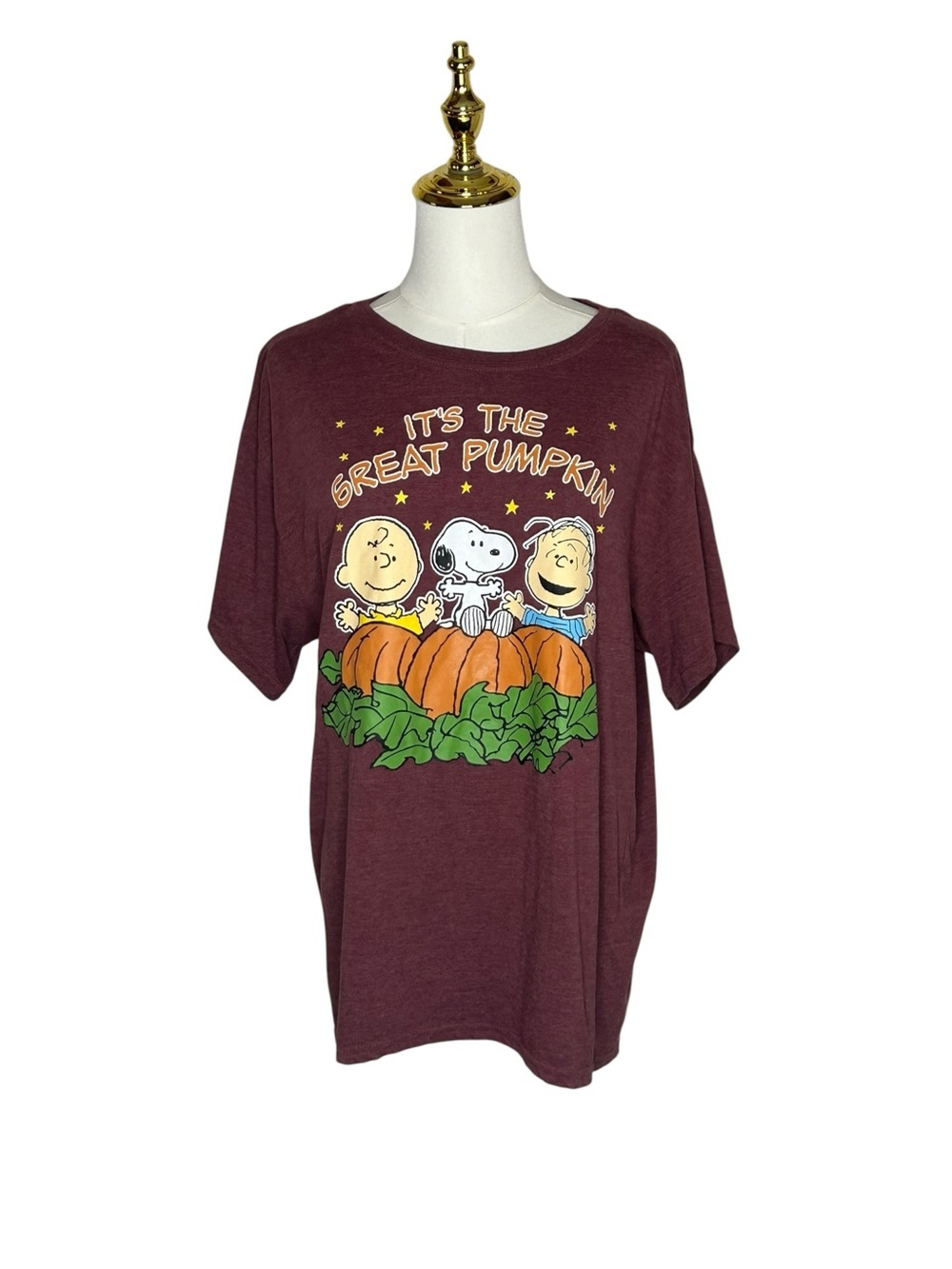 Peanuts Unisex Halloween Maroon Graphic Tee 'It's The Great Pumpkin' Sz L EUC